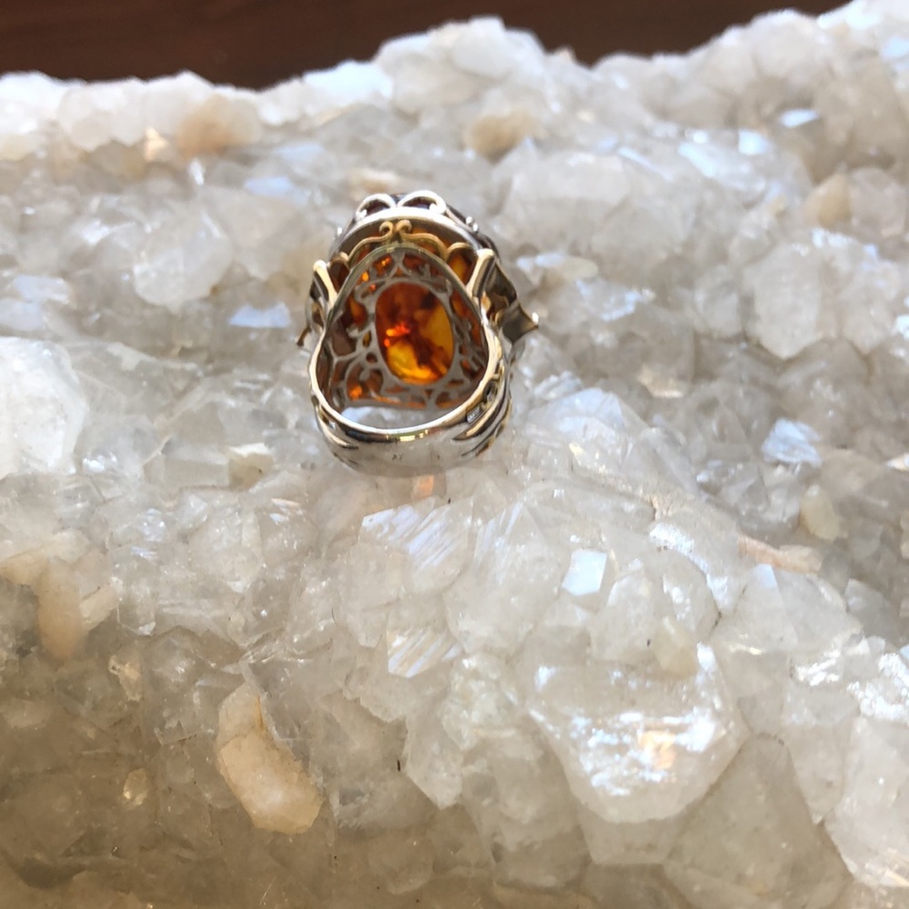 Baltic Amber, Citrine, Sterling Silver, 18K Plating Ring By Gems En Vogue - Picture 7 of 16